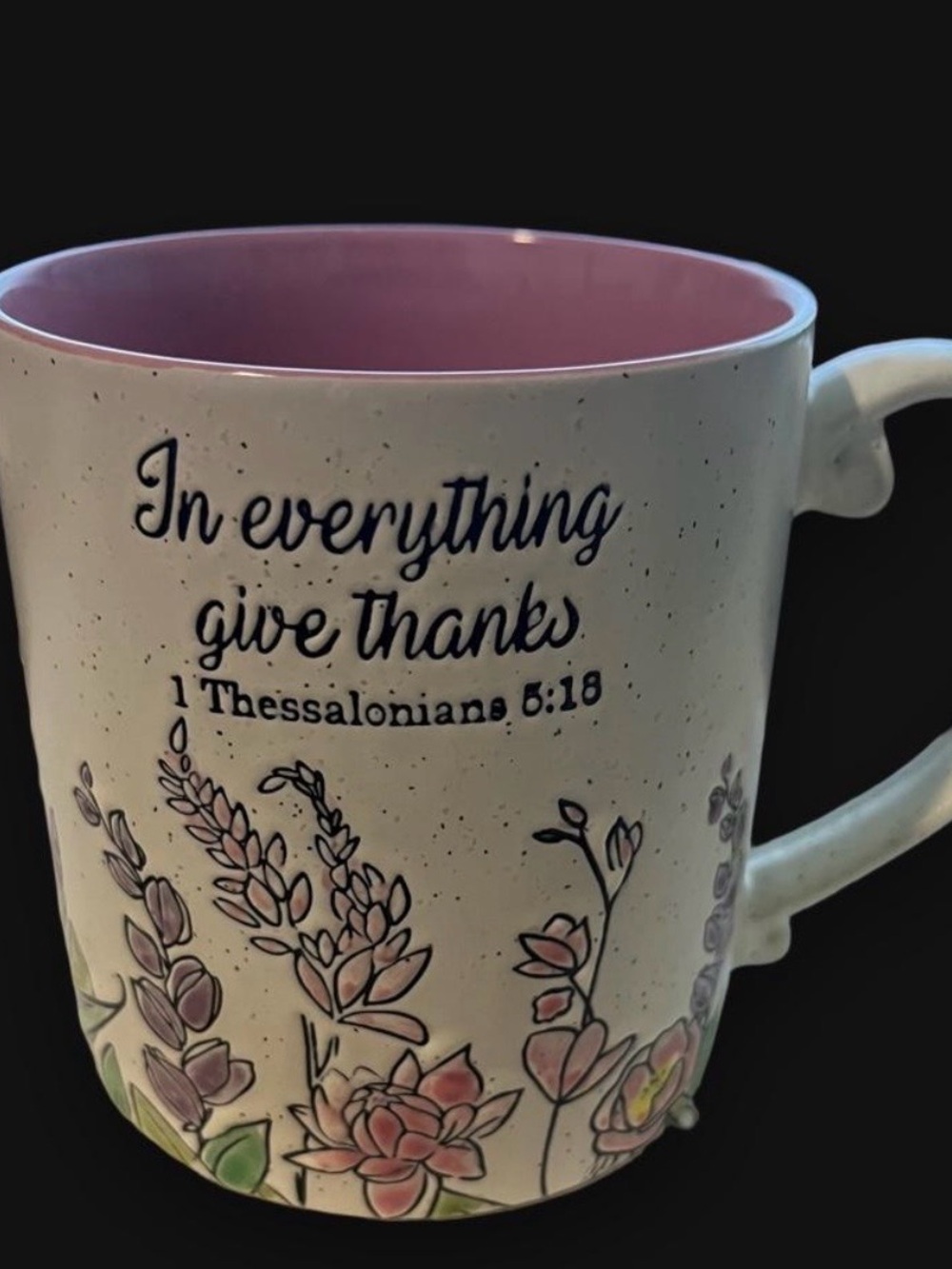 Source Unknown Cream Floral Mug with Pink Interior
